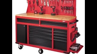 Top Load Media Storage Cabinet in Oak Finish w Black Interior Milwaukee 60 inch Rolling Work Station Review