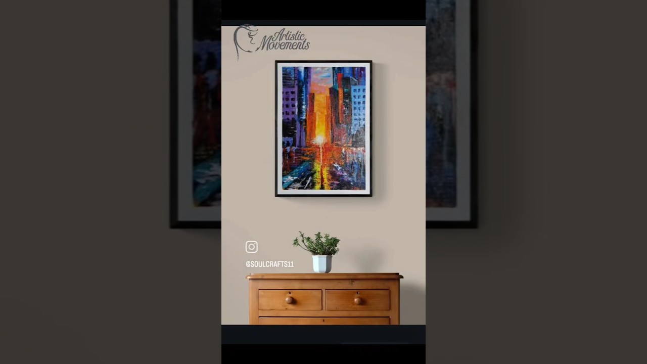 Acrylic Cityscape Sunset | Colorful Urban Art 