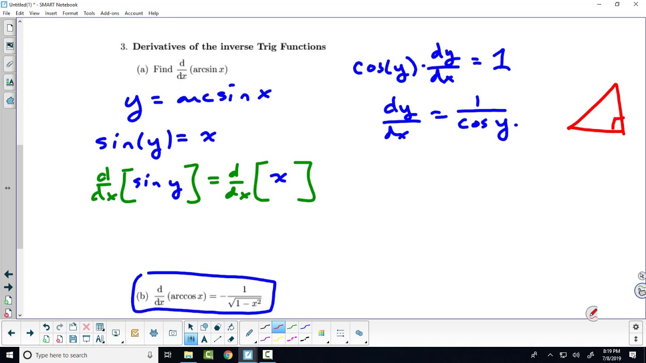 Sec 3 10 Derivative Of Arcsin YouTube
