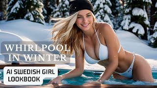 ❄️🫧Swedish Girl: White Bikini & Beanie. Winter Bath. Year End Cottage Time. AI Vlog Art Lookbook