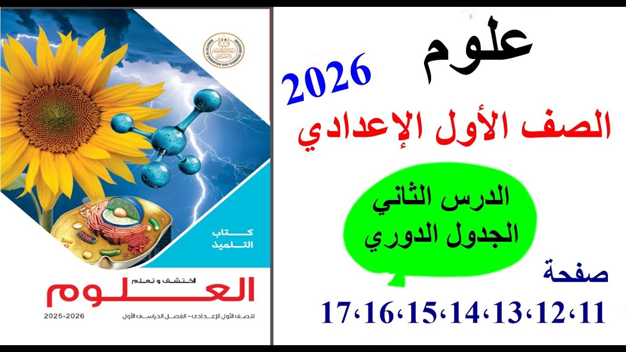 علوم اولى اعدادي المنهج الجديد كتاب المدرسة ، الوحدة الاولى الدرس الثاني | الجدول الدوري