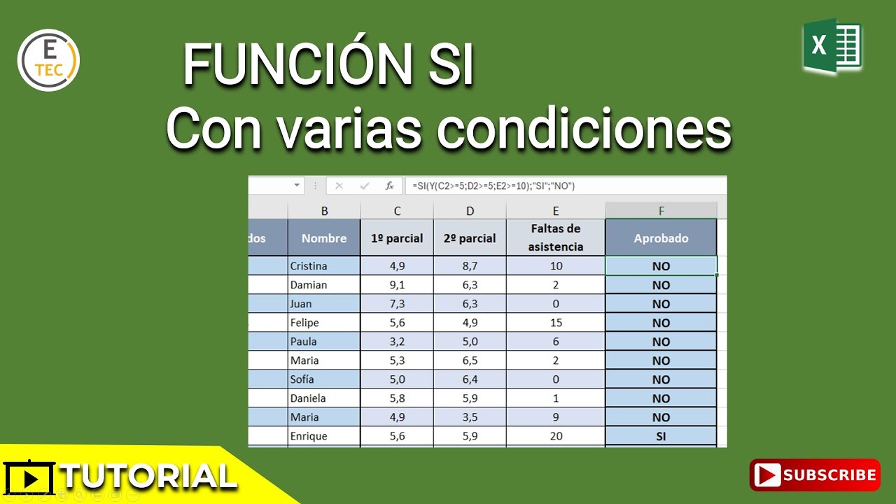 Excel - Función SI con varias condiciones - YouTube