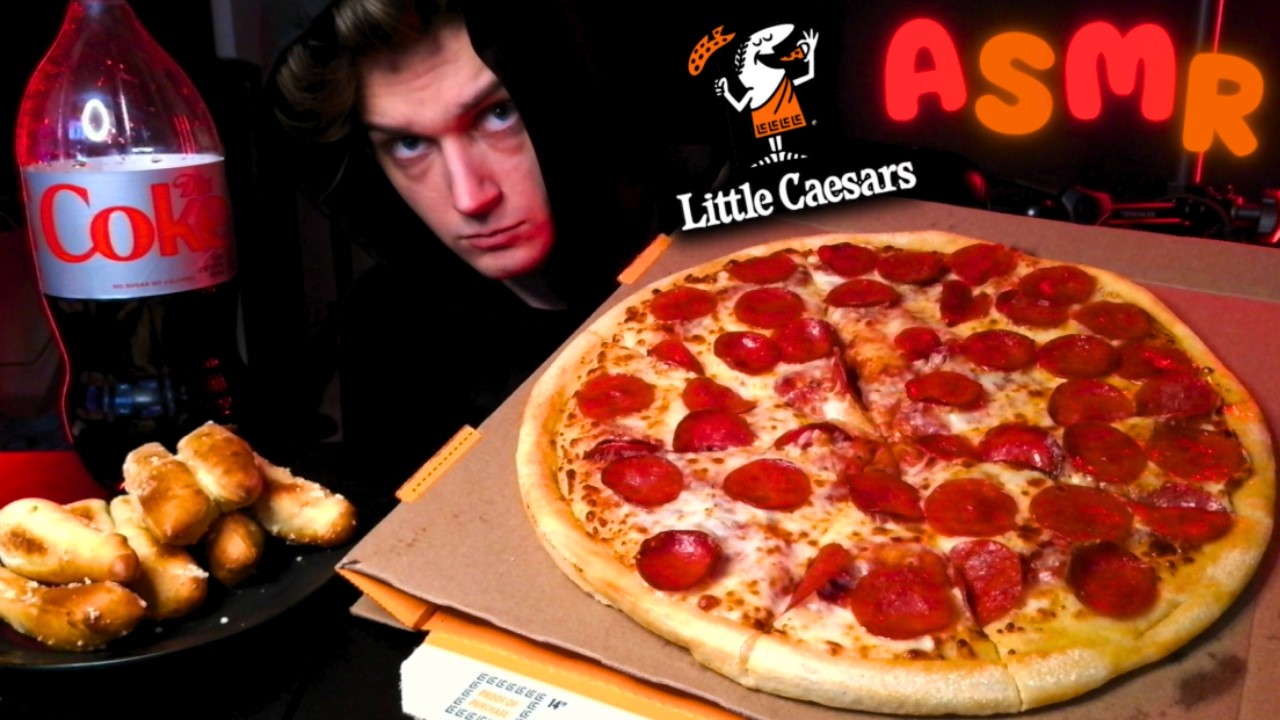 ASMR Eating Little Caesars Pepperoni Pizza & Crazy Bread Mukbang (Good Chewing Sounds)
