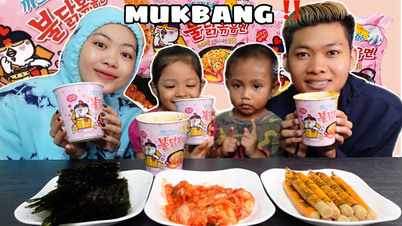 MUKBANG 4 CUP SAMYANG CARBONARA DENGAN SEAWEED,KIMCHI DAN SOSEJ 😋‼️