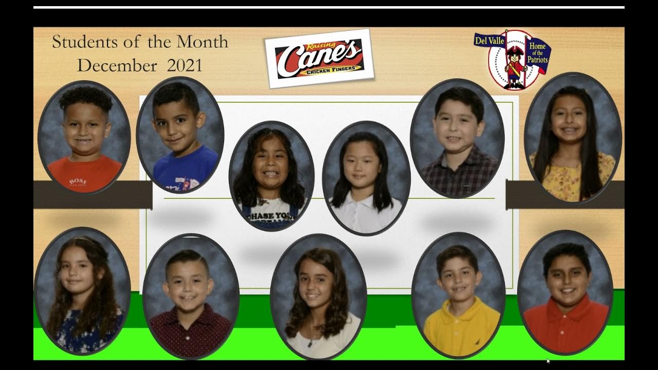 Del Valle Elementary December 2021 Students of the Month YouTube