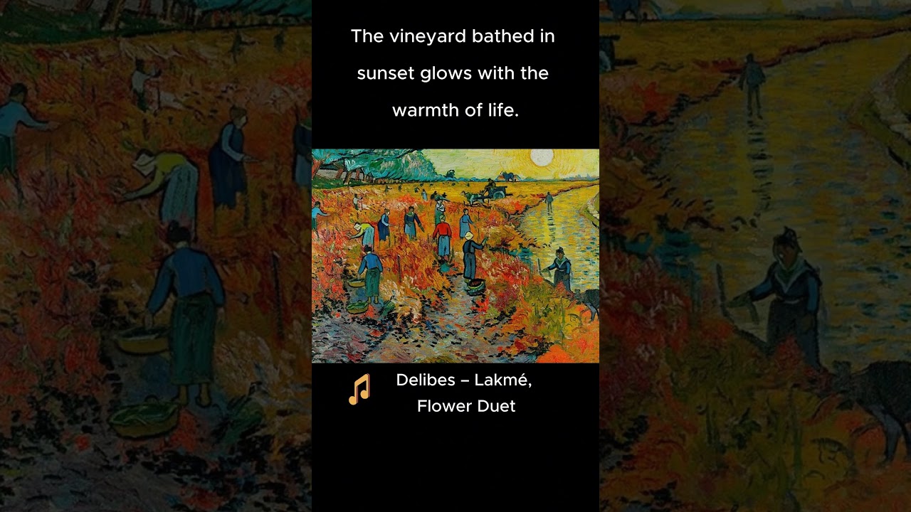 🎨 Vincent van Gogh – The Red Vineyard at Arles (1888)🎵 Delibes – Lakmé, “Flower Duet”