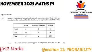 Grade 12 Maths P1 November 2025 | Question 11 | Probability and Counting Techniques