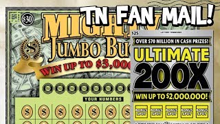 NICE WIN! $30 Mighty Jumbo Bucks + $25 Ultimate 200X! ✦ Tennessee Lottery Scratch Off Tickets!