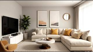 Modern Neutral Living Room With Beige Sectional Sofa, Cozy Minimalist Decor and Natural Light
