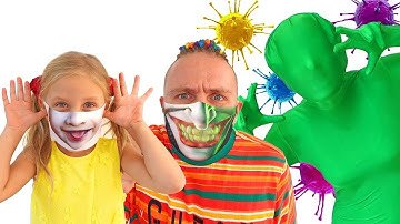 Kids and dad learn the rules of etiquette and good habits while playing