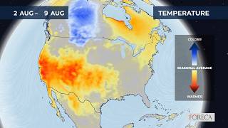 Monthly temperature forecast for the USA 8/2/2026
