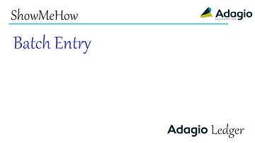 Adagio Ledger - Batch Entry