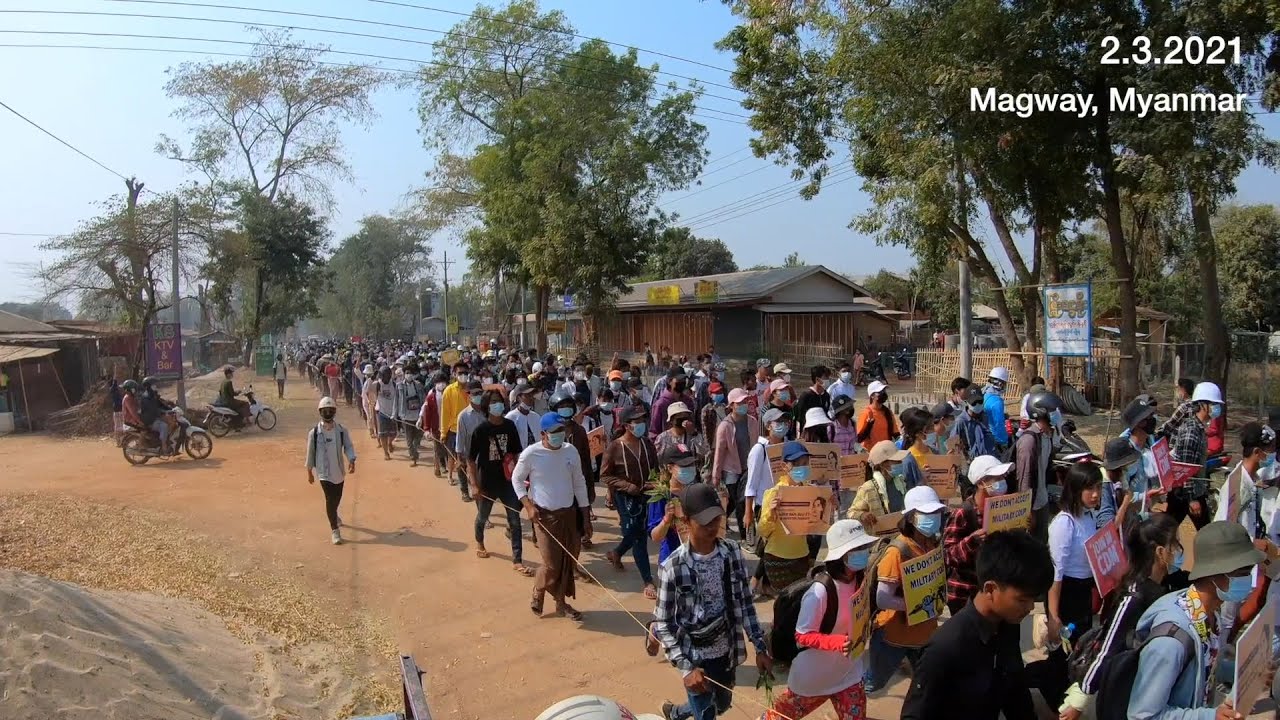 Being blocked on main roads by terrorists, protesters use streets in quarters of Magway.