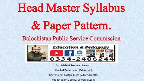 BPSC Headmaster Syllabus & Paper Pattern by Saleh Muhammad Bareach