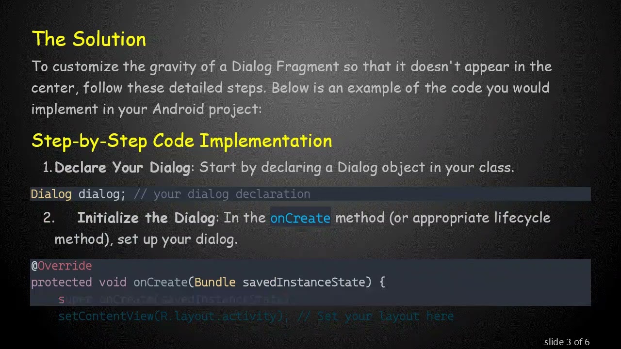 Defining the Gravity of a Dialog Fragment in Android