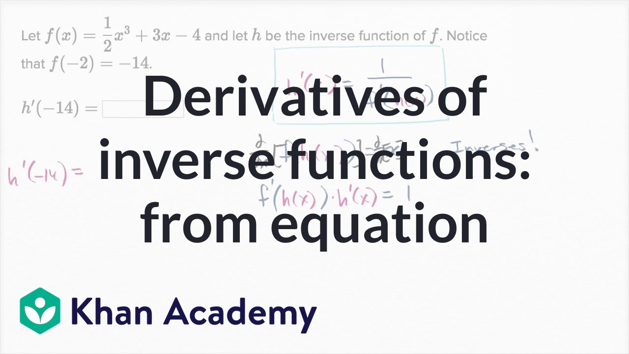 Derivatives Of Inverse Functions From Equation Video Khan Academy