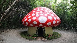 Caveman Builds The Greatness Mushroom House In The Forest Using Natural Tools Work 100%