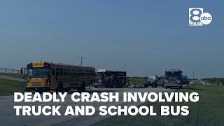 US-169 reopens after fatal crash involving truck and school bus; students unharmed