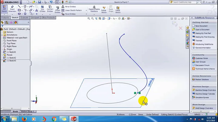 SolidWorks Swept Boss/Base Tutorial_1st Guide Curve Method|SolidWorks Video Tutorials