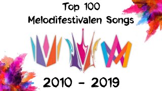 My Top 100 Melodifestivalen Songs: 2010 - 2019 (No Winners)