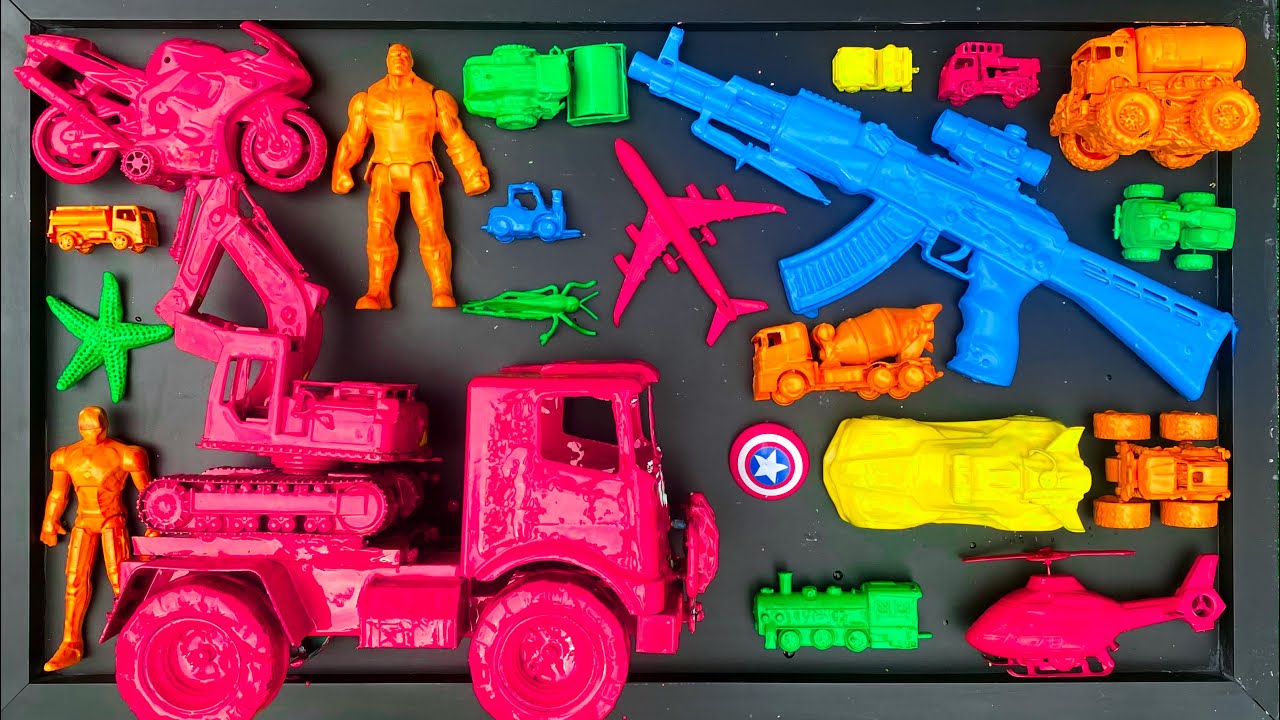 Membersihkan mobil mobilan, truk excavator, mobil balap, mobil monster, motor balap, pesawat, kereta