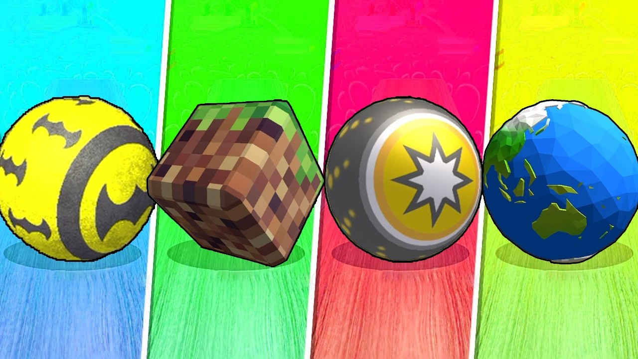 Spark Ball vs Bat Ball vs Cube Ball vs Globe Ball! 7 Different Color Levels in Ball Games! Race 1296