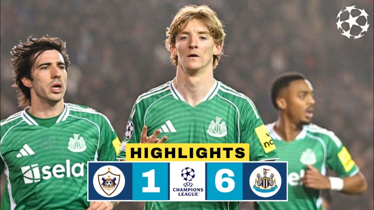 Qarabag vs Newcastle 1-6 Highlights | Anthony Gordon 4 Goals | UCL 2025-26 | Jacob Murphy 
