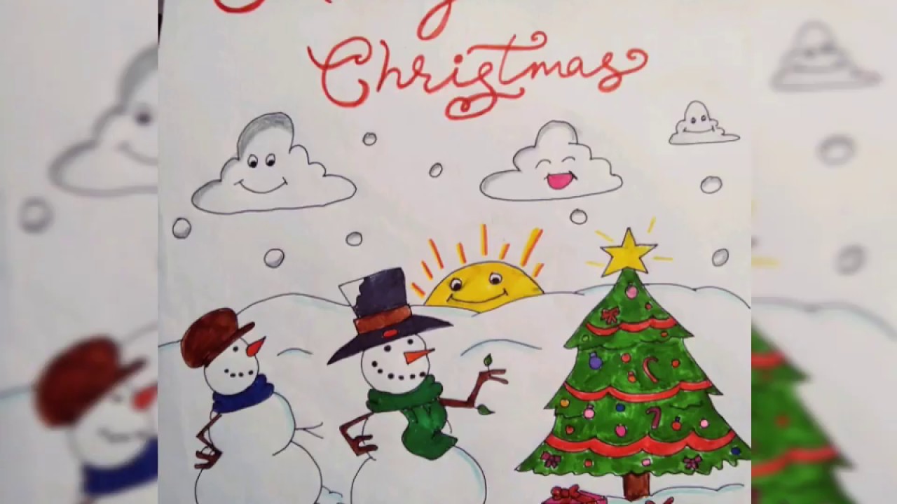Christmas Scenery Drawing || Merry Christmas || Mahreen Haider