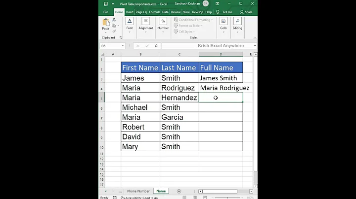 Flash Fill Option in Excel | Krish Excel Anywhere