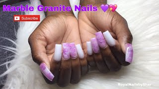 How to: Marble Granite nails| Nut White | Perfect Square Nails