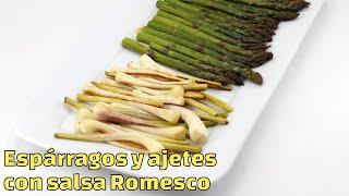 Espárragos y ajetes con salsa Romesco #javierromero #cocinacasera #verduras