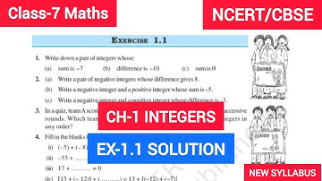 Exercise -1.1 Class 7 Maths | Class 7 Maths Chapter- 1 INTEGERS  | NEW SYLLABUS |  NCERT CBSE