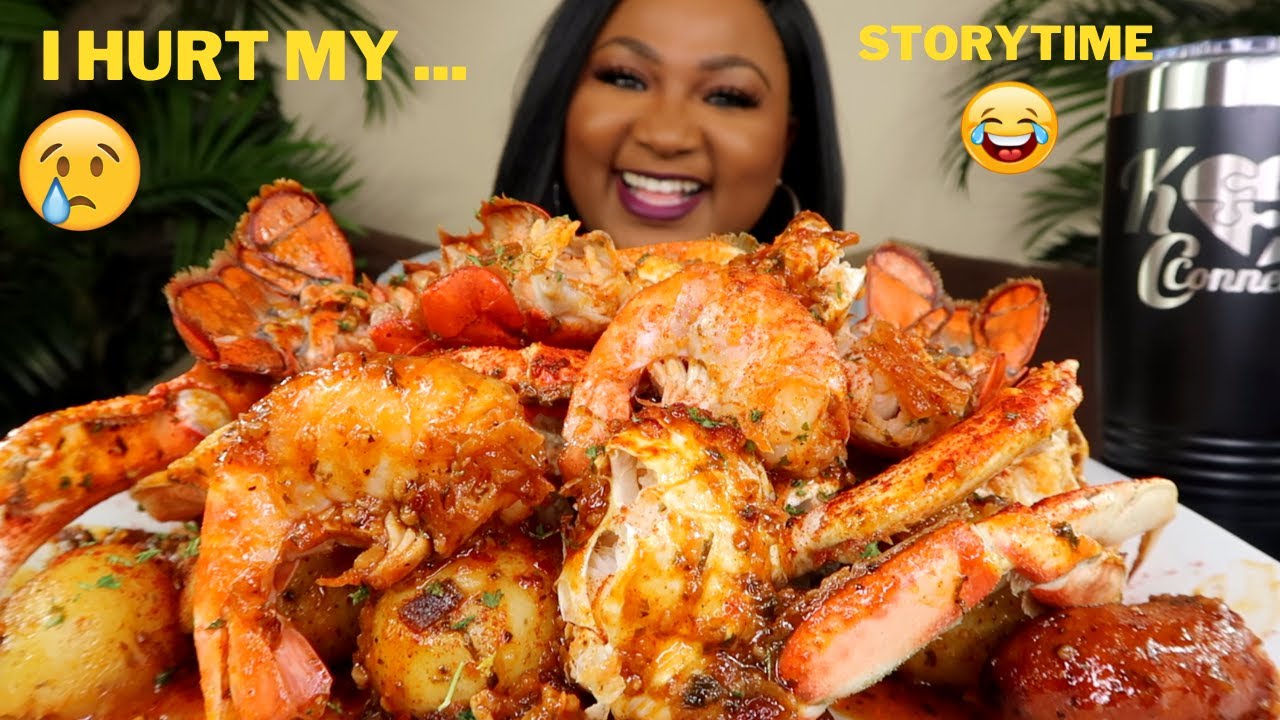 MEGA PRAWNS + DUNGENESS CRAB + LOBSTER TAILS , SEAFOOD BOIL MUKBANG 먹방쇼 シーフード + STORYTIME