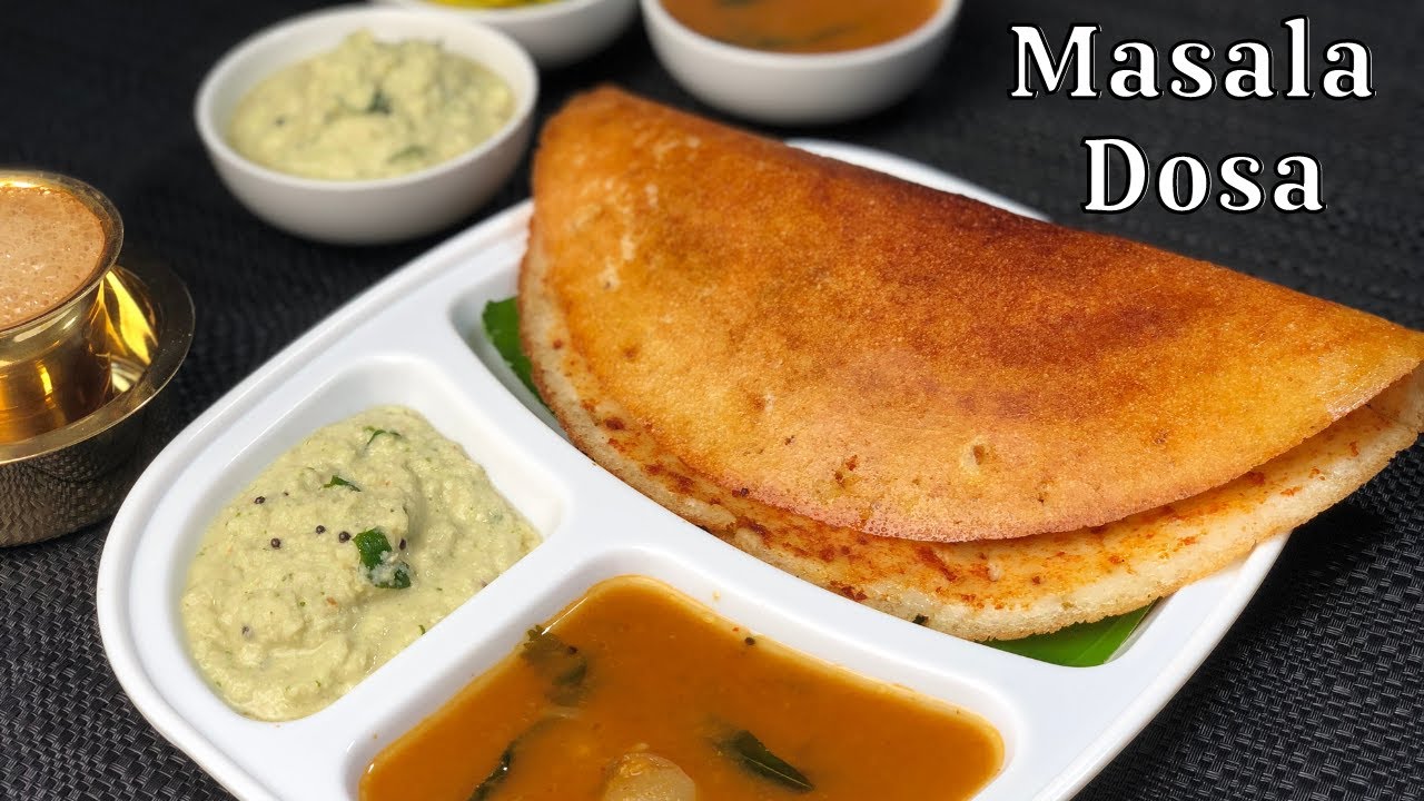 Masala dosa no soda, no yeast with aloo masala, red chutney, and