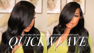 DEEP SIDE PART QUICK-WEAVE TUTORIAL! NATURAL RESULTS FOR BEGINNERS FT. NADULA HAIR screenshot 3