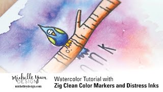 Watercolor 2 Ways: Zig Clean Color Markers and Distress Inks - Cardmaking Tutorial