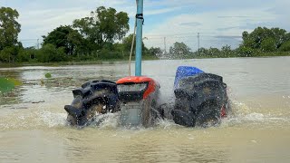 Driver Tractor Kubota Put The Bike Diver On The River Deep,Tractor Khmer Farmer