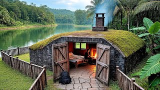 45 days solo bushcraft : Build a comfortable shelter next to a mysterious lake