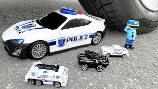 Experiment: Wheel Car VS Police Cars Policeman Toys & Siren. Crushing Crunchy & Soft Things by Car!