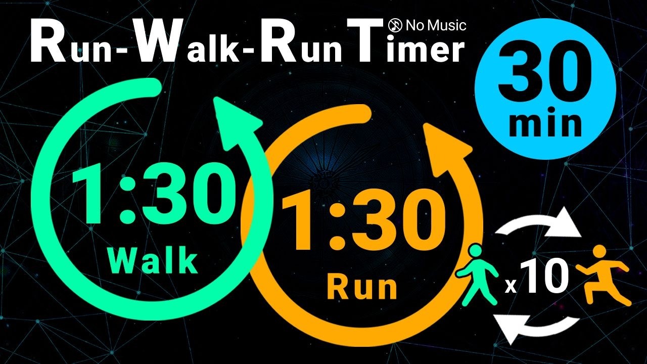 30-Minute Run-Walk-Run Timer: 90s Walk / 90s Run (No BGM)