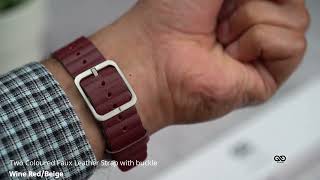 Wine Red/Beige Two Coloured Faux Leather Strap with buckle Apple Watch 49mm Series Ultra