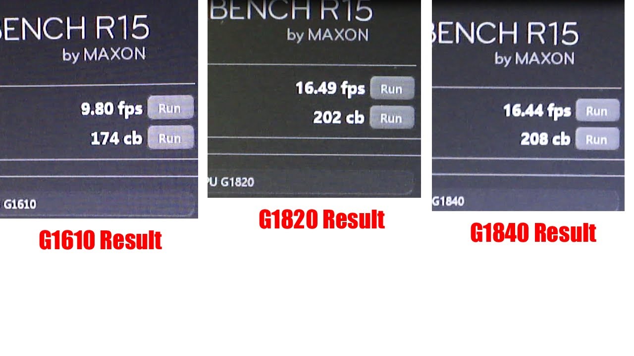 CINEBENCH R15 comparison on Celeron G1610, G1820 and G1840