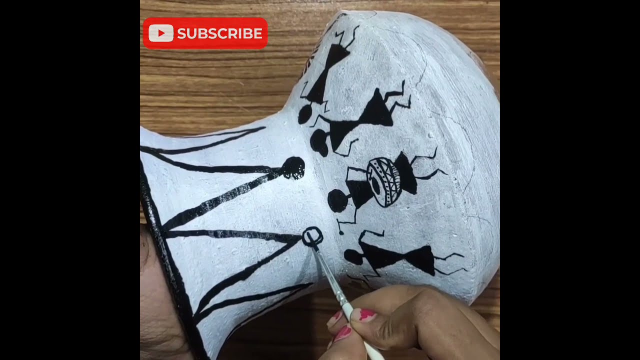 Painting on pot design / pot painting easy ideas /  pot painting warli art /pot painting 5 min craft