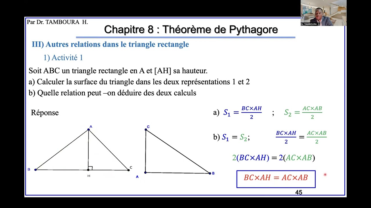 Mathématiques Niveau 3e_Chapitre 8 : Théorème de Pythagore (Partie 2)_ Autres relations métriques