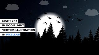 Night sky with moonlight vector illustration in pixellab || Illustration tutorial || By Drager
