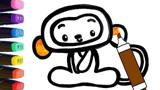 Cute Monkey Drawing Coloring Pages For Kids - Learn Colors / World of Eggs