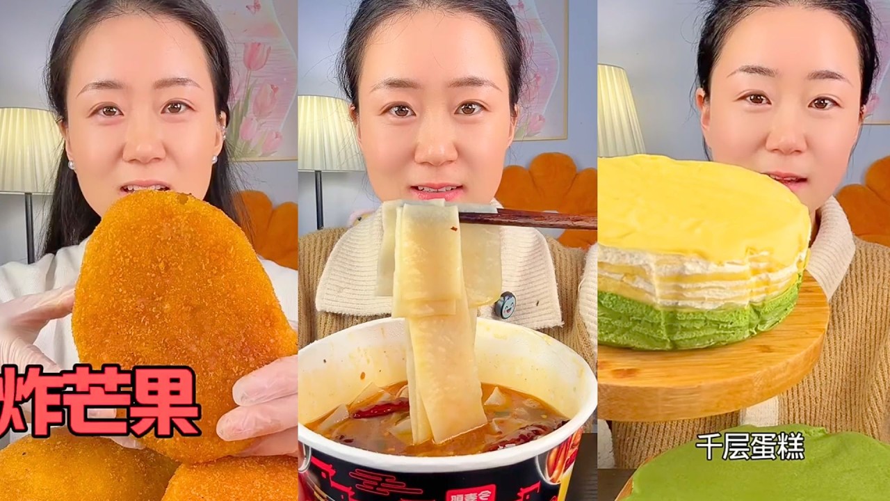 Crispy Fried Mango, Spicy Flat Noodles, and Layered Crepe Cake Mukbang #29