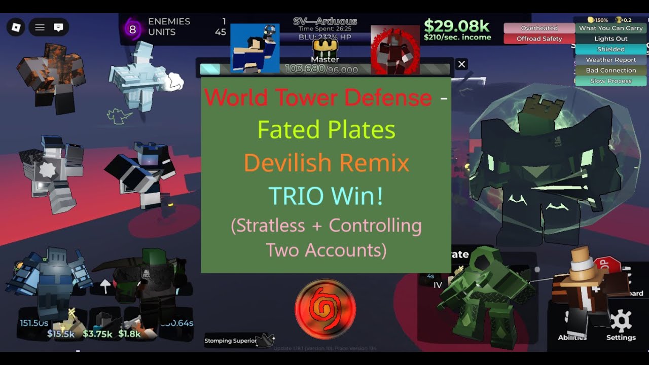 Fated Plates Devilish Remix TRIO Win! || [Roblox] World Tower Defense