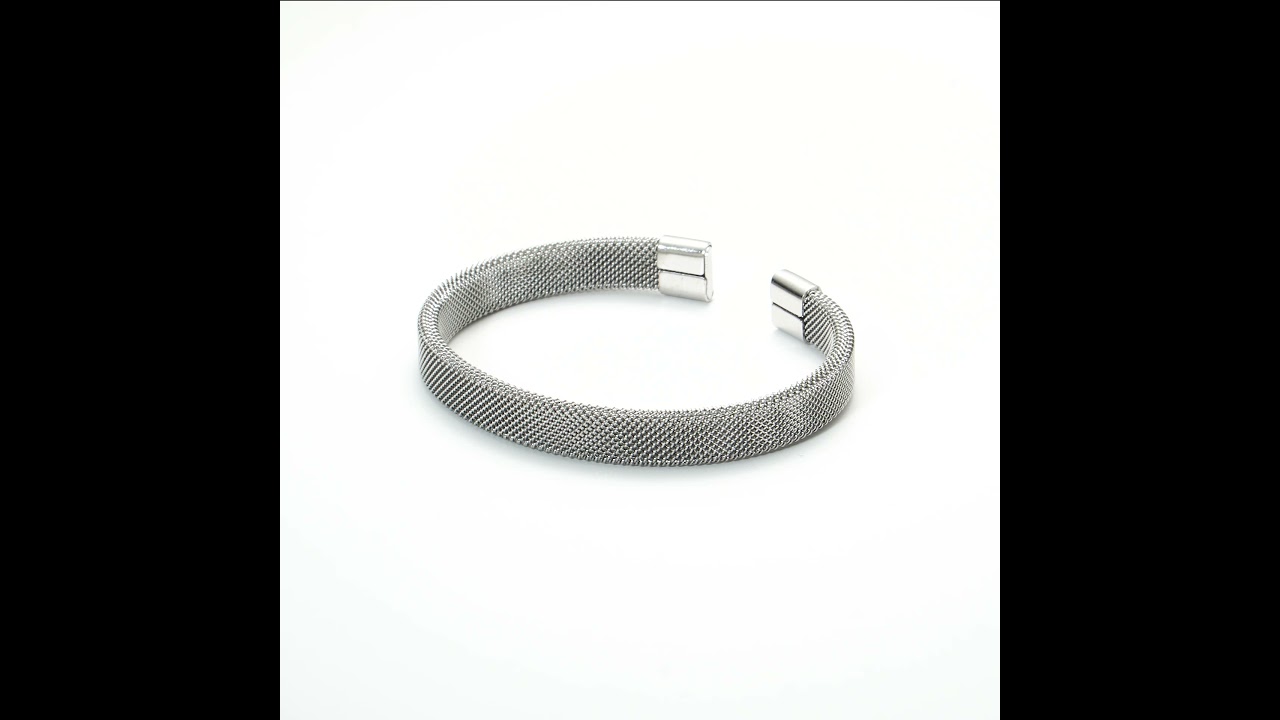 Men's Silver Steel Mesh Cuff Bracelet by Philip Jones Jewellery
