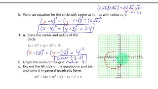 Math 134 -- Bonus Appendix H Part 4: Equations of Circles, Activity 4